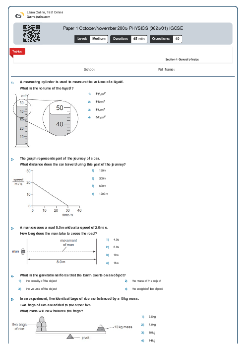 Paper 1 October/November 2005 PHYSICS (0625/01) IGCSE