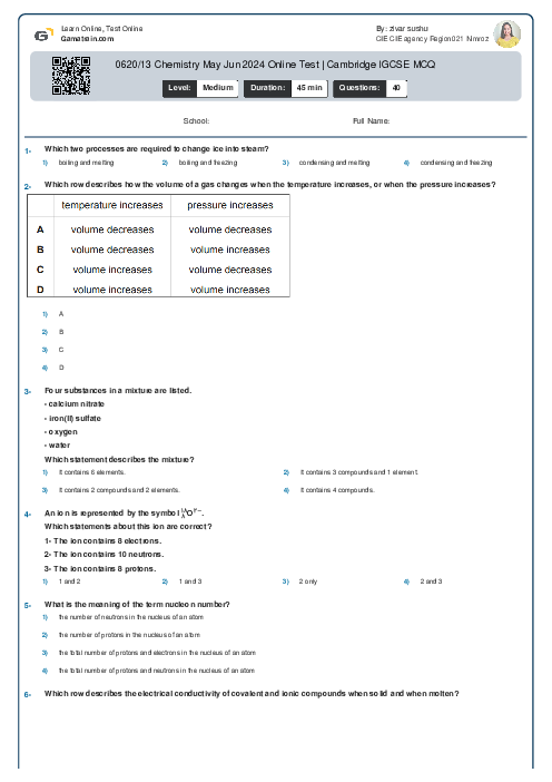 0620/13 Chemistry May Jun 2024 Online Test | Cambridge IGCSE MCQ