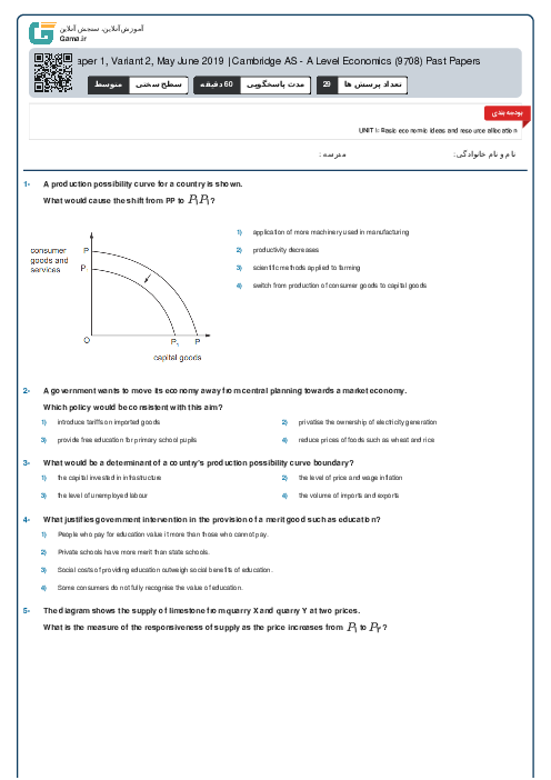 9708/12 Economics May Jun 2019 Online Test | Cambridge AS and A Level MCQ