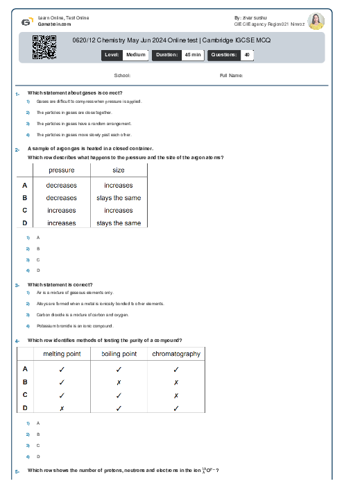 0620/12 Chemistry May Jun 2024 Online test | Cambridge IGCSE MCQ