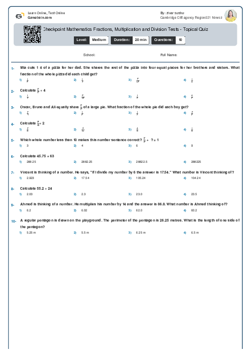 Checkpoint Mathematics Fractions, Multiplication and Division Tests - Topical Quiz