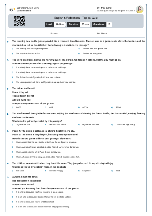  English 5 | Reflections - Topical Quiz