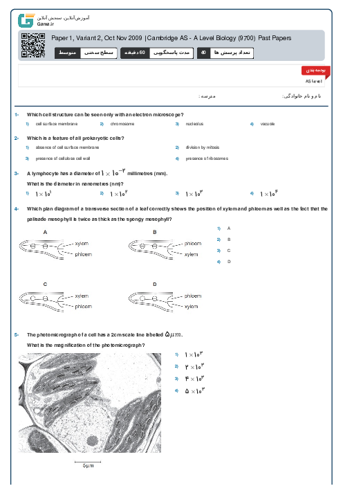 9700/12 Biology Oct Nov 2009 Online Test | Cambridge AS and A Level MCQ