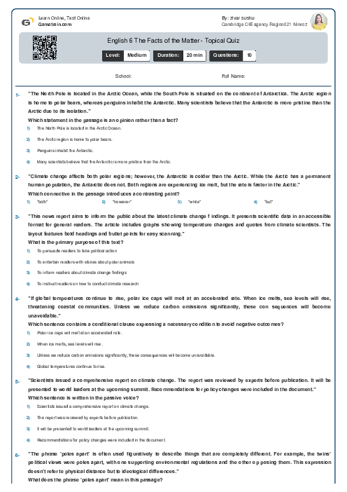  English 6 | The Facts of the Matter - Topical Quiz