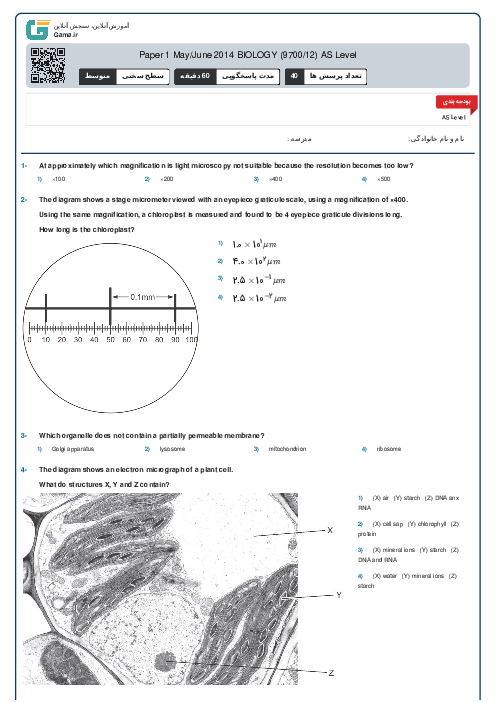 9700/12 Biology May Jun 2014 Online Test | Cambridge AS and A Level MCQ