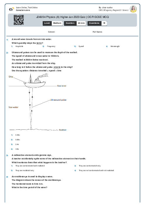 J249/04 Physics (A) Higher Jun 2023 Quiz | OCR GCSE MCQ