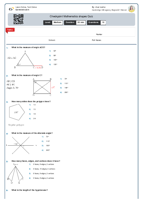 Checkpoint Mathematics shapes and Geometric Reasoning Quiz