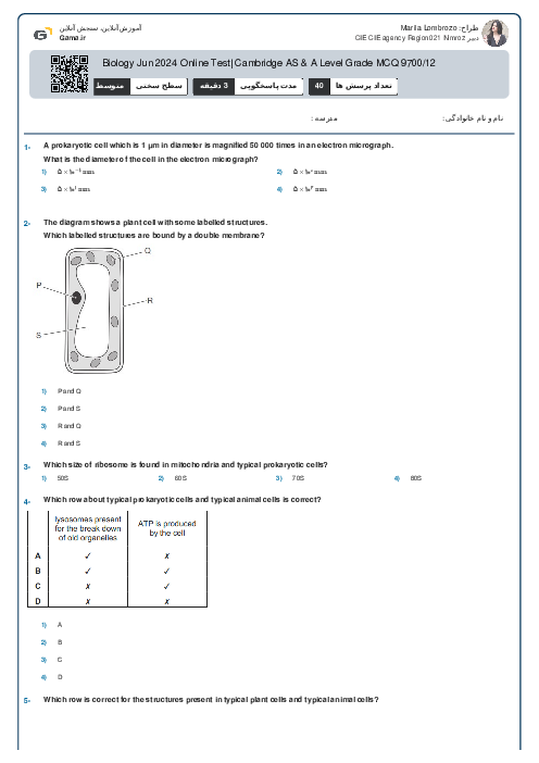 9700/12 Biology May Jun 2024 Online Test | Cambridge AS and A Level MCQ