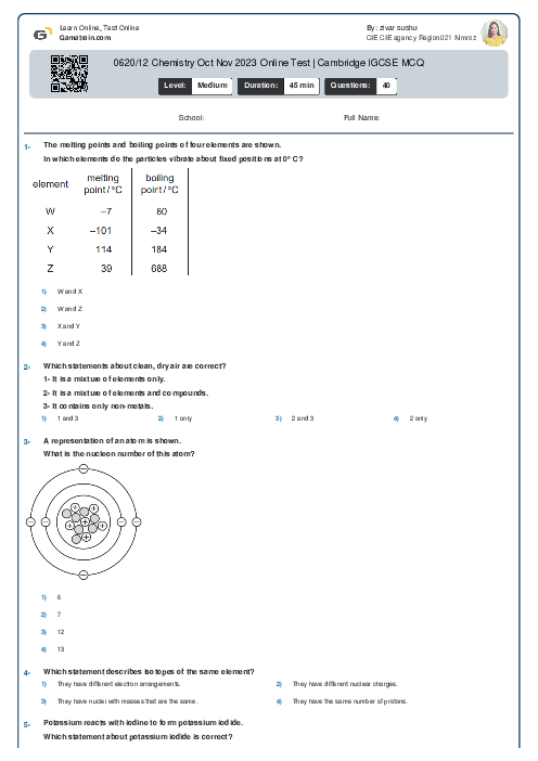 0620/12 Chemistry Oct Nov 2023 Online Test | Cambridge IGCSE MCQ
