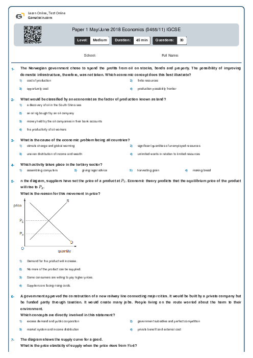 Paper 1 May/June 2018 Economics (0455/11) IGCSE