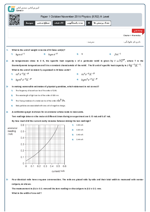 Paper 1 October/November 2015 Physics (9702) A Level