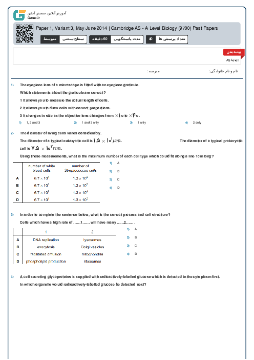 9700/13 Biology May Jun 2014 Online Test | Cambridge AS and A Level MCQ