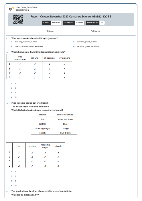 Paper 1 October/November 2022 Combined Science (0653/12) IGCSE