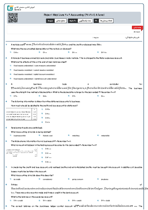 Paper 1 May/June 2009 Accounting (9706/01) A Level