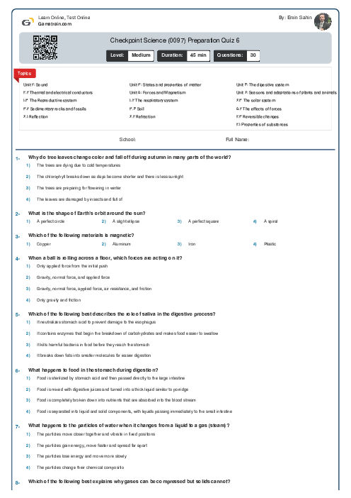 Checkpoint Science (0097) Preparation Quiz 6