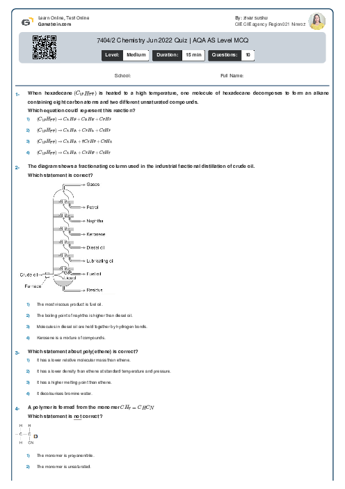  7404/2 Chemistry Jun 2022 Quiz | AQA AS Level MCQ