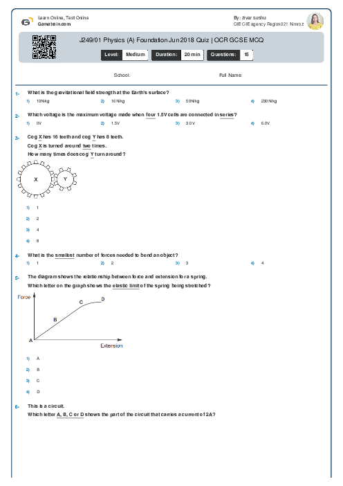  J249/01 Physics (A) Foundation Jun 2018 Quiz | OCR GCSE MCQ