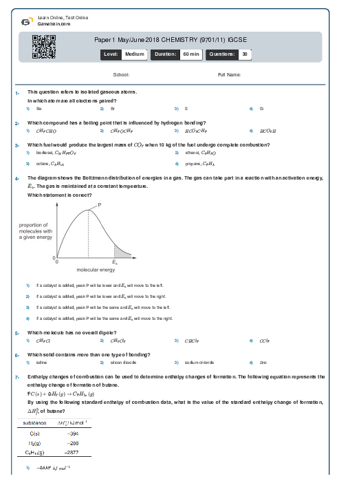 Paper 1 May/June 2018 CHEMISTRY (9701/11) IGCSE