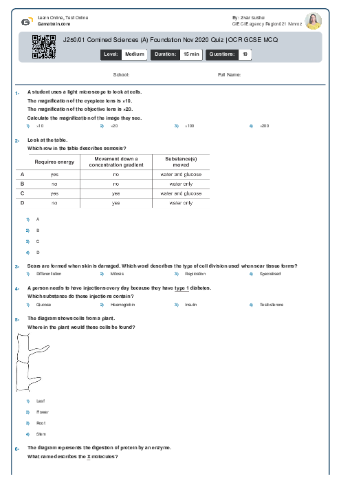J250/01 Combined Science (A) Foundation Nov 2020 Quiz | OCR GCSE MCQ