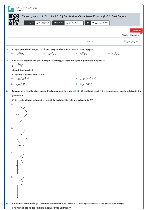 Paper 1, Variant 1, Oct Nov 2016 | Cambridge AS - A Level Physics (9702) Past Papers