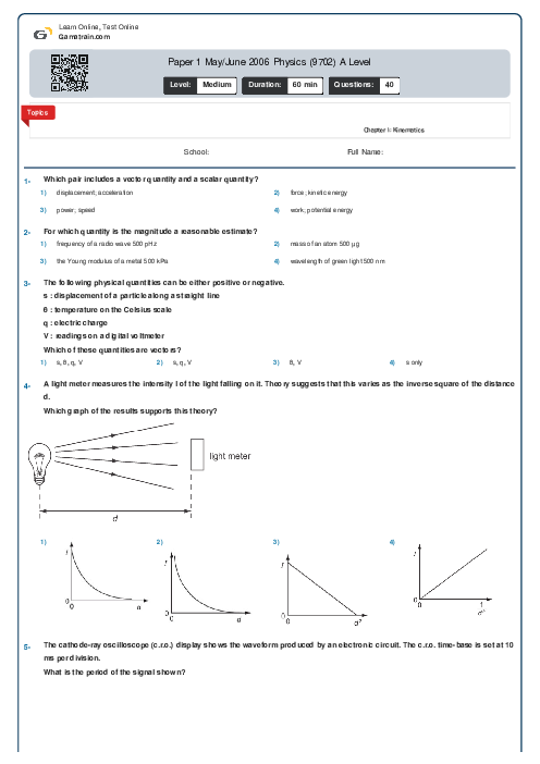Paper 1 May/June 2006 Physics (9702) A Level