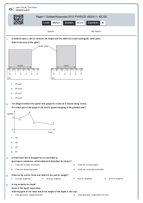 Paper 1 October/November 2013 PHYSICS (0625/11) IGCSE
