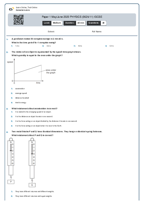 Paper 1 May/June 2020 PHYSICS (0625/11) IGCSE
