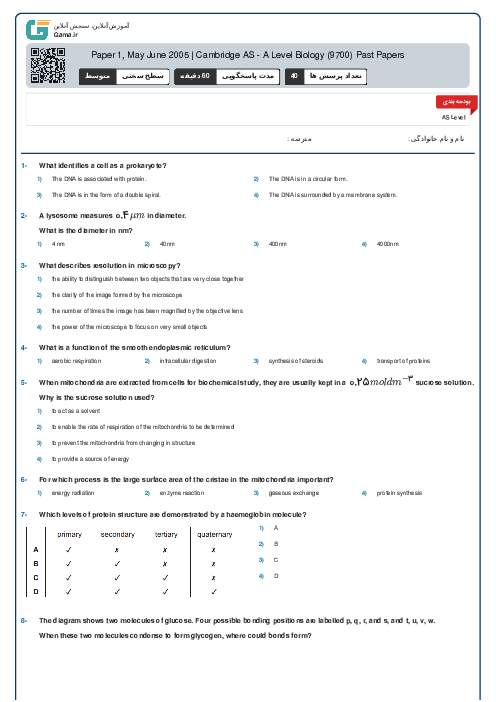 Paper 1, May June 2005 | Cambridge AS - A Level Biology (9700) Past Papers