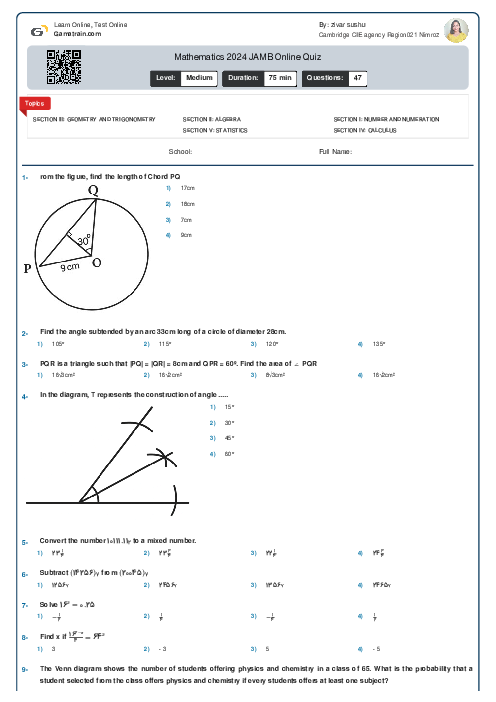  Mathematics 2024 JAMB Online Quiz