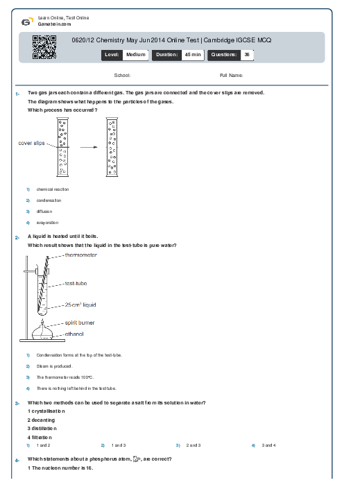0620/12 Chemistry May Jun 2014 Online Test | Cambridge IGCSE MCQ