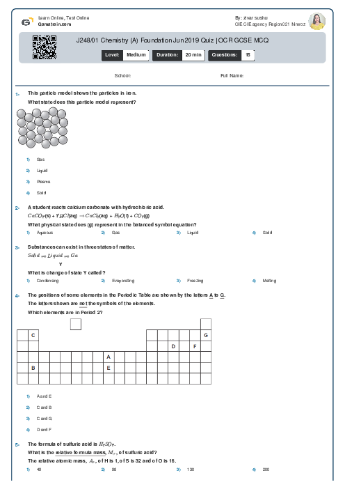  J248/01 Chemistry (A) Foundation Jun 2019 Quiz | OCR GCSE MCQ