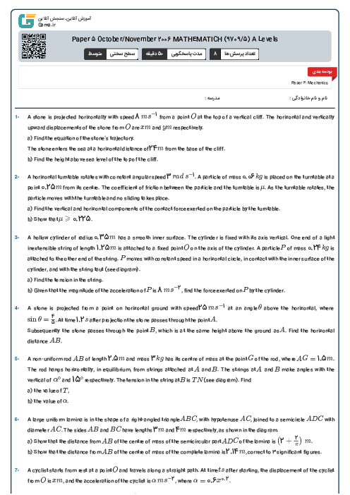 Paper 5 October/November 2006 MATHEMATICH (9709/5) A Levels