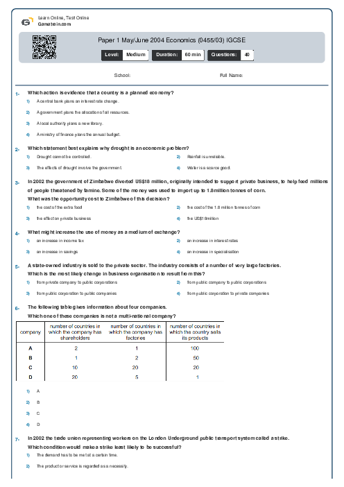 Paper 1 May/June 2004 Economics (0455/03) IGCSE