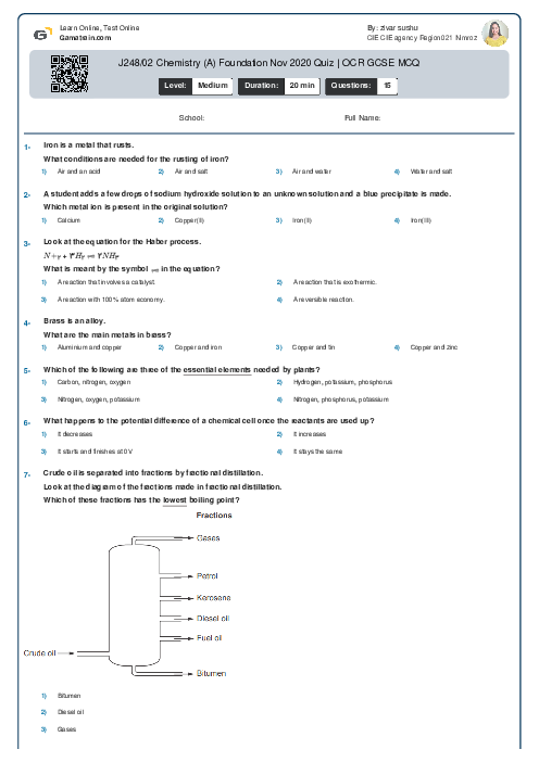  J248/02 Chemistry (A) Foundation Nov 2020 Quiz | OCR GCSE MCQ