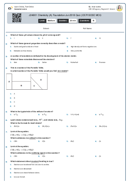  J248/01 Chemistry (A) Foundation Jun 2018 Quiz | OCR GCSE MCQ