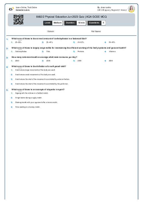 8582/2 Physical Education Jun 2023 Quiz | AQA GCSE MCQ