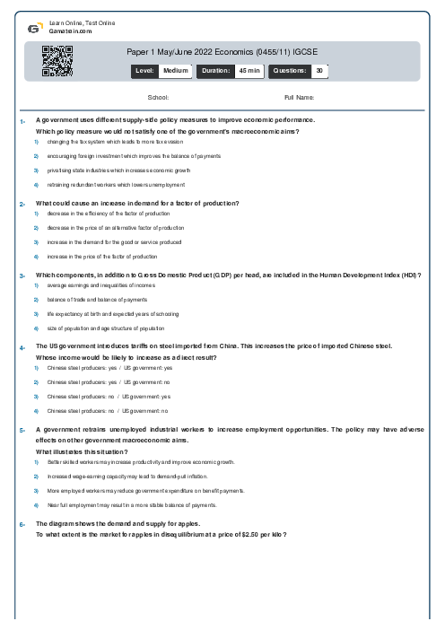 Paper 1 May/June 2022 Economics (0455/11) IGCSE