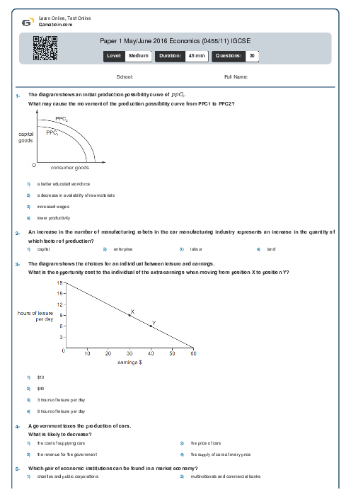 Paper 1 May/June 2016 Economics (0455/11) IGCSE