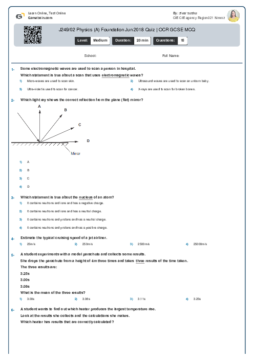  J249/02 Physics (A) Foundation Jun 2018 Quiz | OCR GCSE MCQ