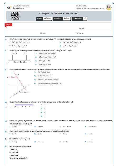 Checkpoint Mathematics Expression, Equation and Formulae Quiz