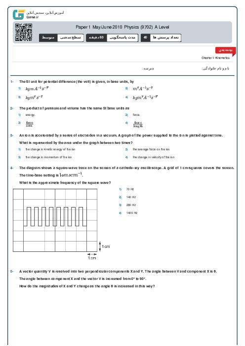 Paper 1 May/June 2010 Physics (9702) A Level